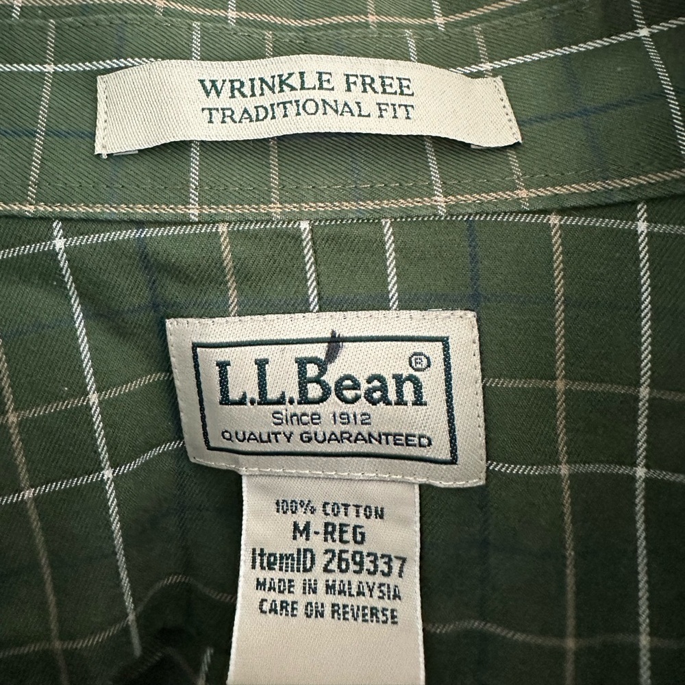 Mint L.L. BEAN Wrinkle Resistant SHAMROCK PLAID Cotton Button Front Shirt sz M - Picture 2 of 5